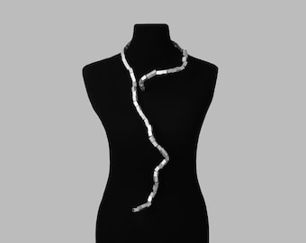 Silver gray and black geometrical necklace. Contemporary jewelry. Avant Garde necklace. Extravagant necklace. Futuristic neckpiece