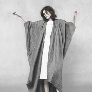 Plus size linen kimono style wrap robe dress Origami cut poncho cape Avant Garde cardigan Lagenlook cocoon coat Linen parachute cardigan
