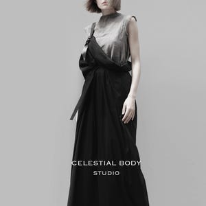 Avant Garde Black Overall Skirt: Deconstructed Pinafore with Leather Strap. Japanese Avant Garde clothing image 13