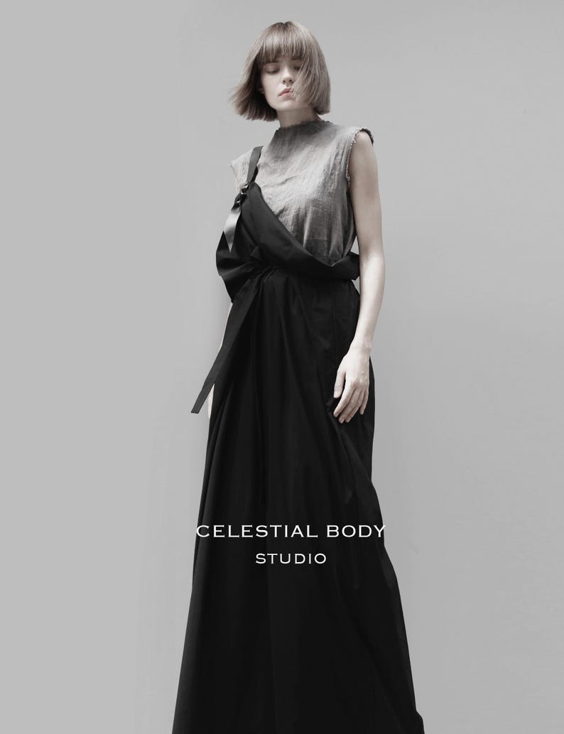 Avant Garde Black Overall Skirt: Deconstructed Pinafore with Leather Strap. Japanese Avant Garde clothing image 13
