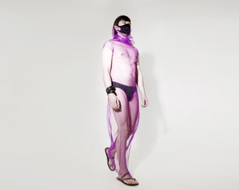 Purple Rave outfit for men and women Futuristic Sheer mesh dress Transparent dress Burning man clothing Festival couple set Rave dress