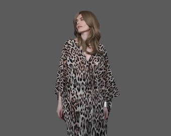 Kaftan with leopard print. Animal print kaftan dress. Resort wear. Lounge wear. Festival wear. Beach kaftan. Bohemian kaftan