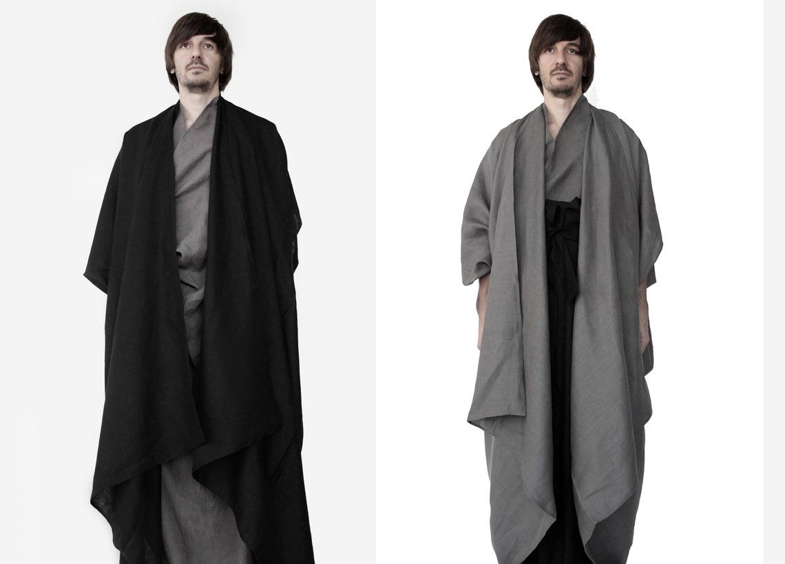 Zen meditation line robe for men / Medieval style linen duster Etsy