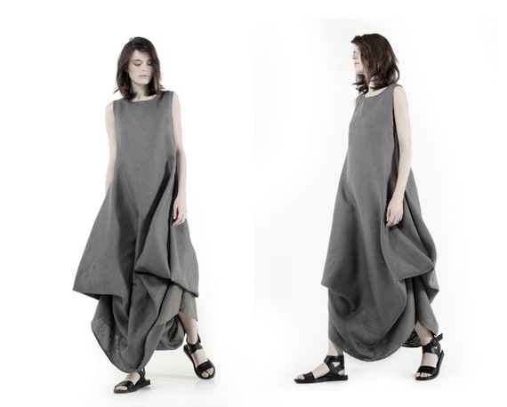 Linen parachute dress / Extravagant cocoon caftan / Lagenlook | Etsy