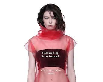 Red sheer mesh turtleneck top