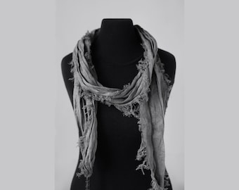 Distressed linen scarf. Avant garde scarf. Dystopian post-apocalyptic fashion