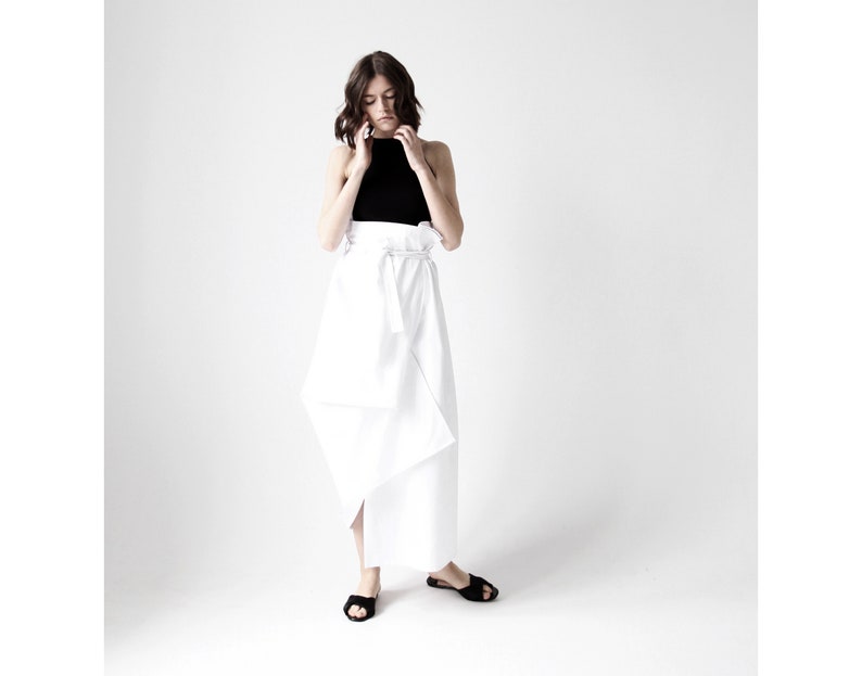 White Asymmetrical Wrap Around Skirt Hight Waisted Skirt Etsy