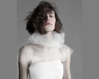 White tulle top Sheer turtleneck top High neck transparent top Avant-garde mesh turtleneck top Sheer bridal top Futuristic white sheer shirt