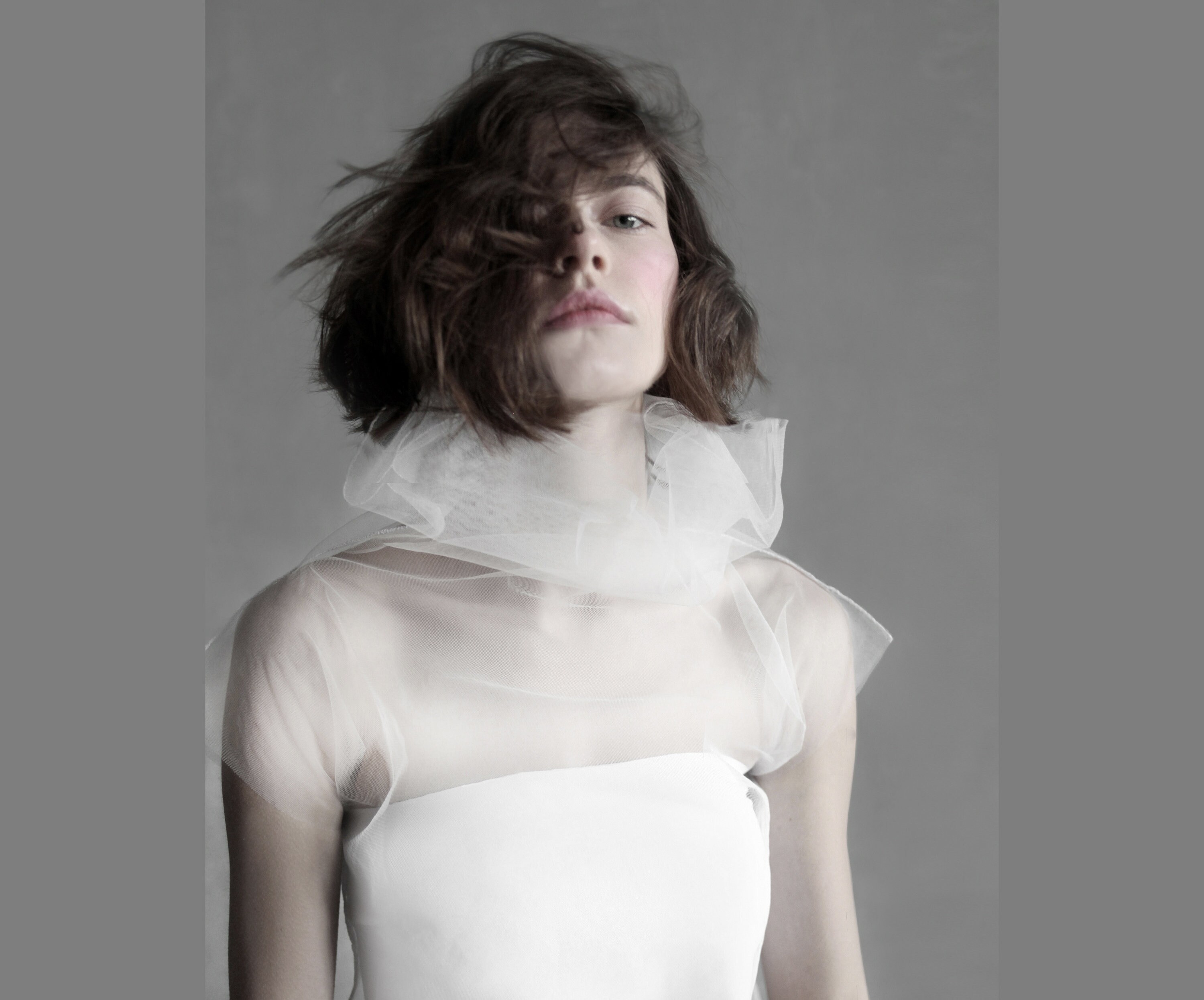 Futuristic Blouse White Tulle Top Sheer Turtleneck Top See