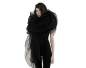 Avant-garde black tulle sheer scarf wrap gothic black tulle gown burning man outfit fantasy gown stage wear gothic maternity gown