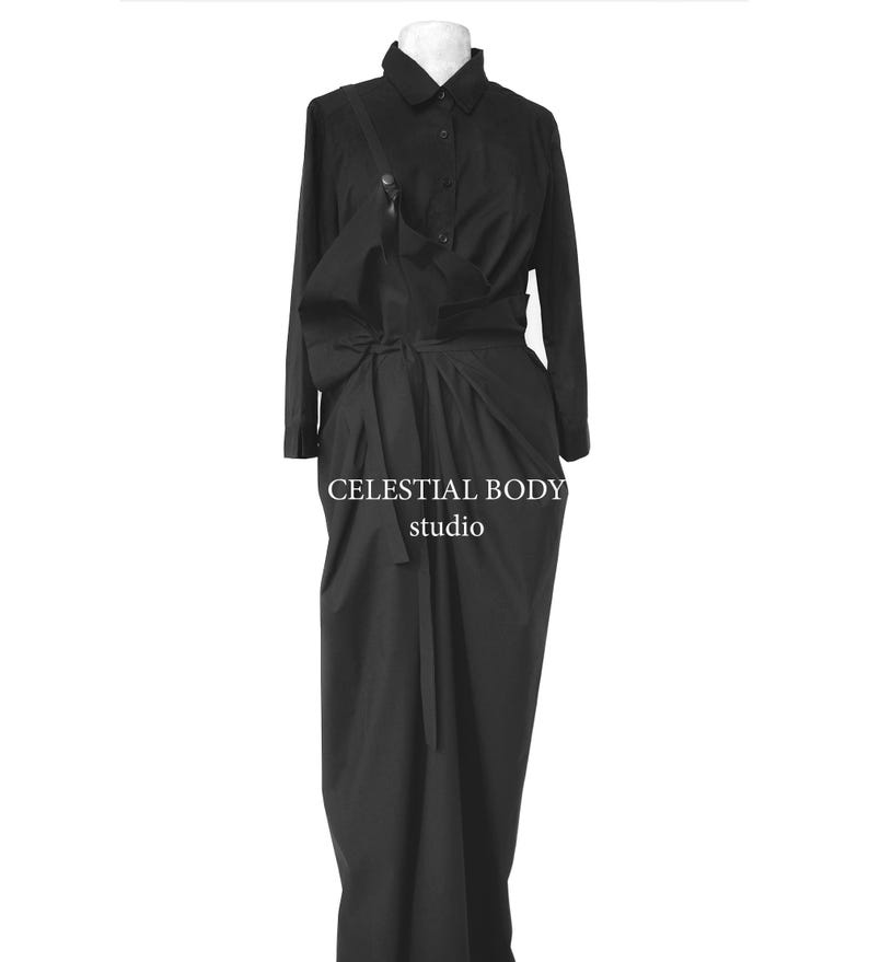 Avant Garde Black Overall Skirt: Deconstructed Pinafore with Leather Strap. Japanese Avant Garde clothing image 15