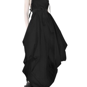 Avant garde pnafore dress with leather straps Lagenlook dress Deconstructed dress Black apron dress High low dress Black overall dress
