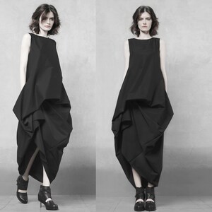 Avant-garde asymmetrical pinafore dress  deconstructed dress black bridesmaids dress  Lagenlook dress  extravagant dress