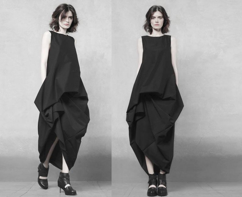 Avant-garde asymmetrical pinafore dress  deconstructed dress black bridesmaids dress  Lagenlook dress  extravagant dress
