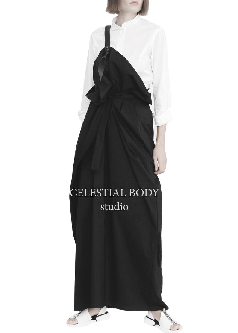 Avant Garde Black Overall Skirt: Deconstructed Pinafore with Leather Strap. Japanese Avant Garde clothing image 2