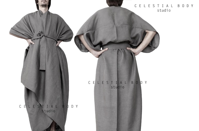 Men's Japanese Avant-garde linen kimono duster. Kimono robe for men. Kimono jacket. Kimono cardigan