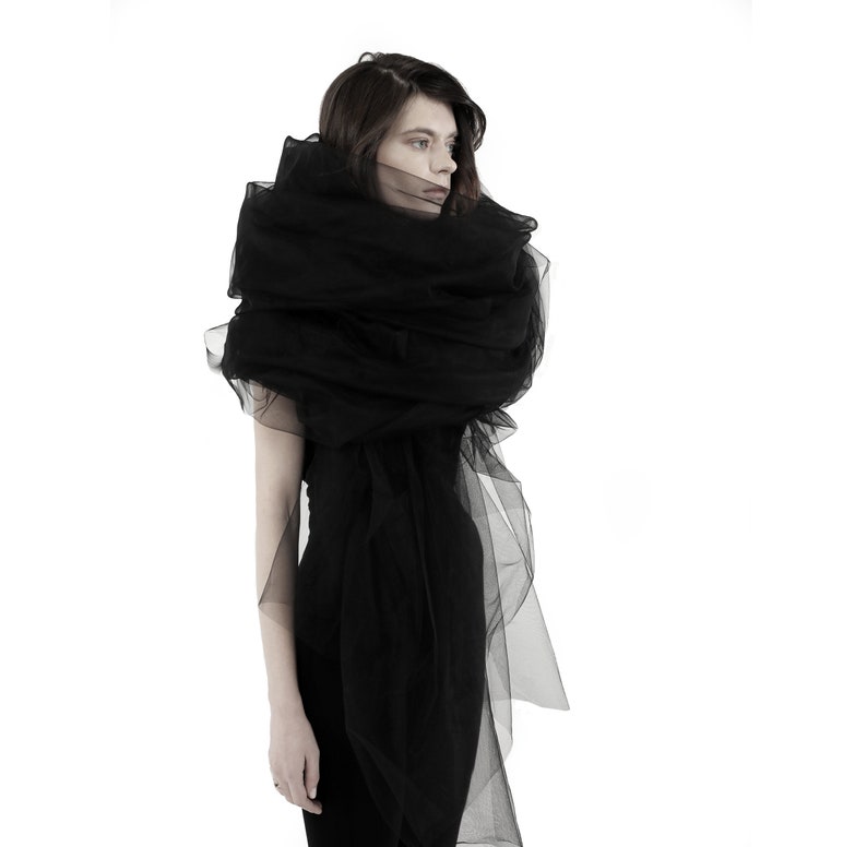 Giant black tulle scarf / japanese avant-garde shawl / | Etsy