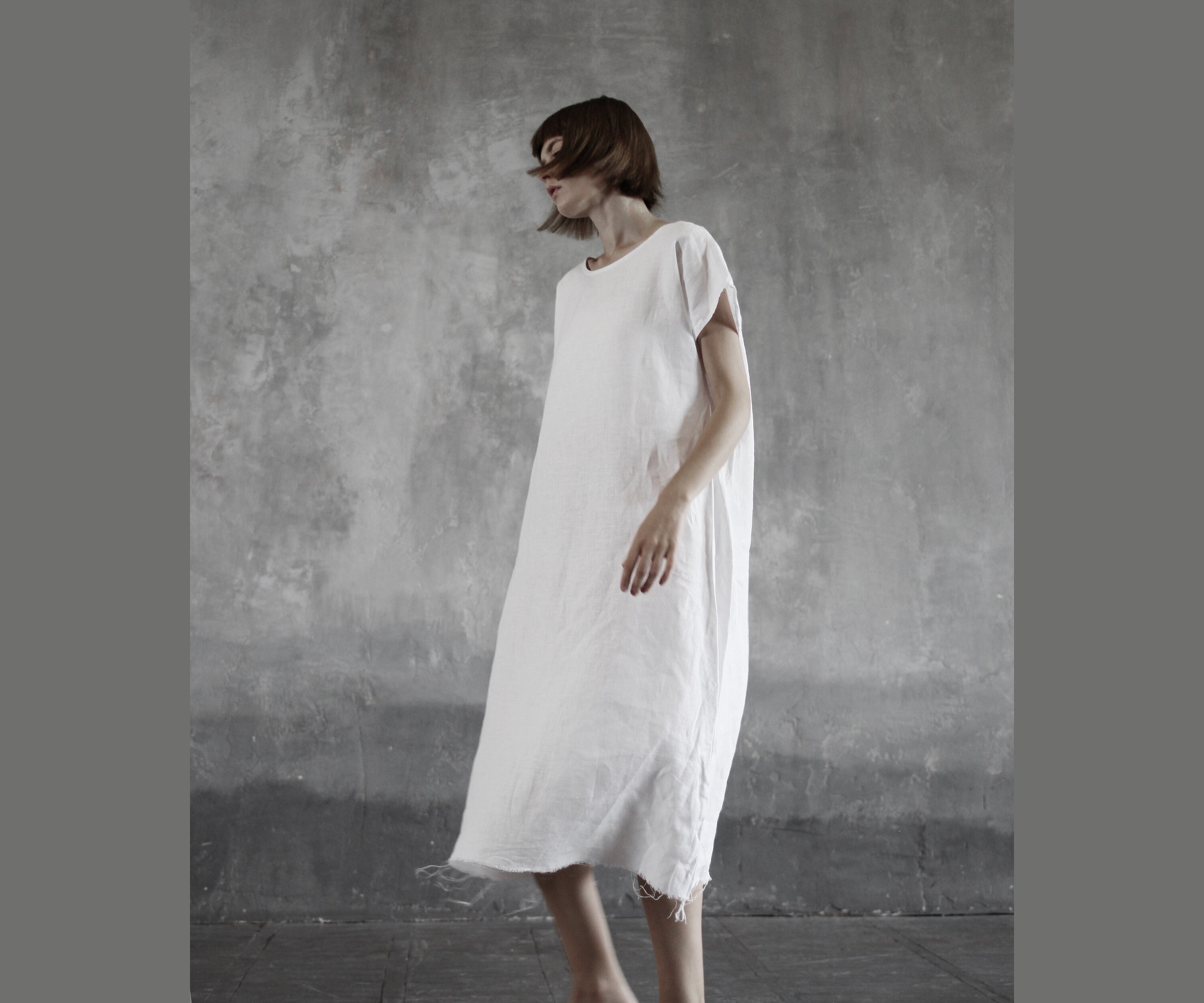 white linen beach dress