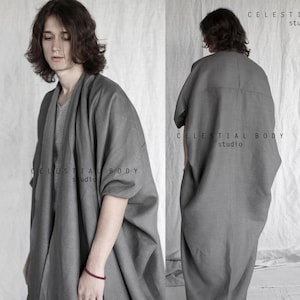 Men's Japanese Avant-garde linen kimono duster. Kimono robe for men. Kimono jacket. Kimono cardigan