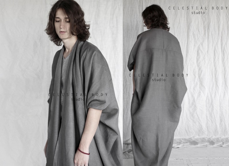 Men's Japanese Avant-garde linen kimono duster. Kimono robe for men. Kimono jacket. Kimono cardigan