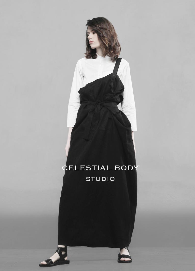 Avant Garde Black Overall Skirt: Deconstructed Pinafore with Leather Strap. Japanese Avant Garde clothing image 8
