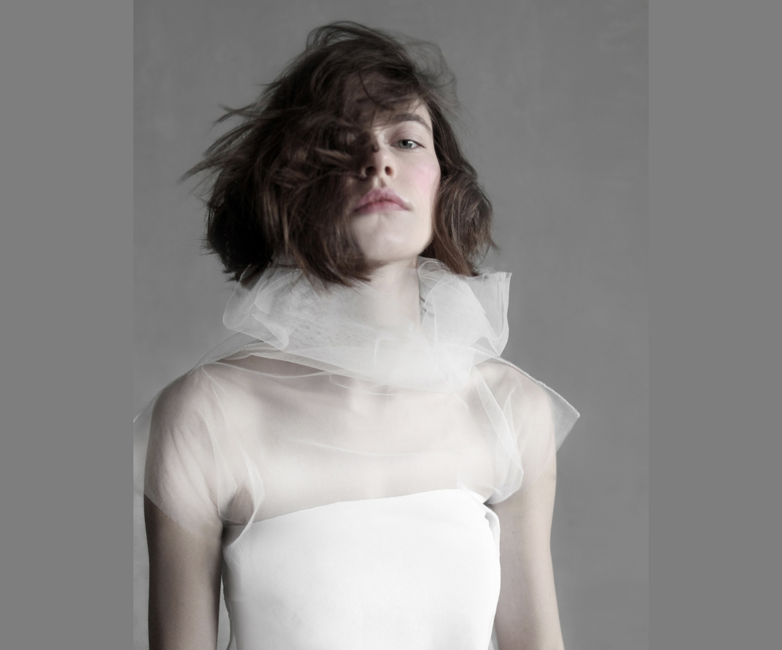 White Tulle Sheer Mesh Turtleneck Top White Sheer Bridal Top