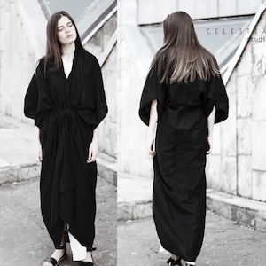 LOUDMOUTH 黒　スカート レース付き Oversize Black Loose Casual Tunic/thumb Hole Sleeve Dress