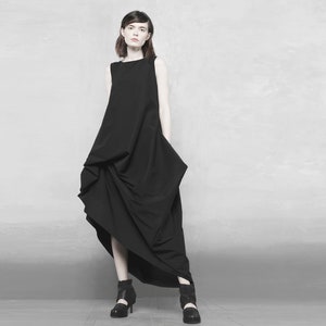 Lagenlook pinafore dress Avant Garde deconstructed asymmetrical dress Extravagant Black bridesmaid dress Gothic steampunk high low dress