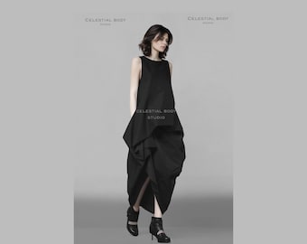 Avant garde dress. Black Asymmetrical Maxi Dress. Avant garde clothing