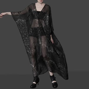 Sheer Silk kaftan dress with wood texture print