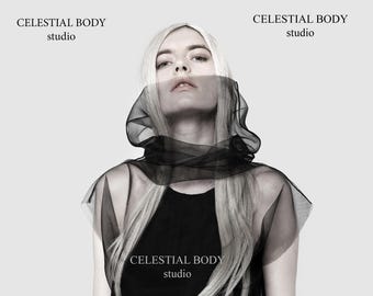 Sheer turtleneck top. Avant-garde tulle top. Gothic top. Avant garde clothing for women. Transparent top. Mesh turtleneck top