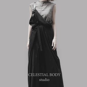 Avant Garde Black Overall Skirt: Deconstructed Pinafore with Leather Strap. Japanese Avant Garde clothing image 14