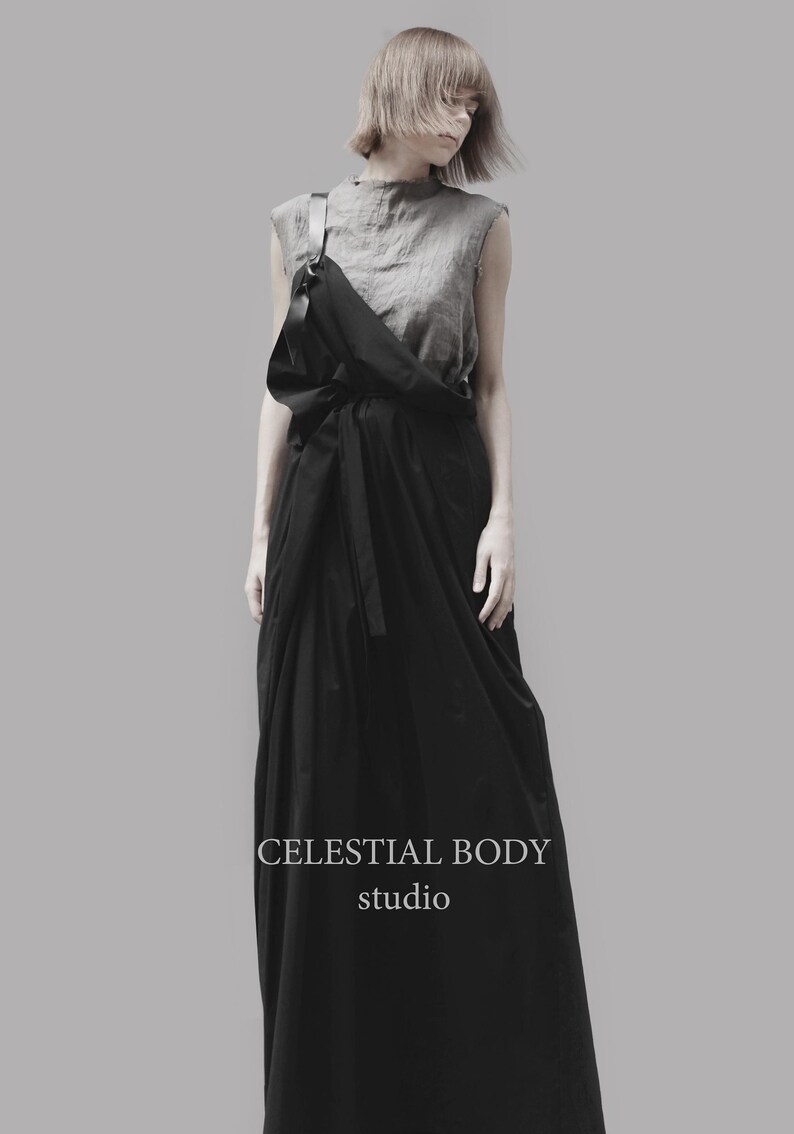 Avant Garde Black Overall Skirt: Deconstructed Pinafore with Leather Strap. Japanese Avant Garde clothing image 14