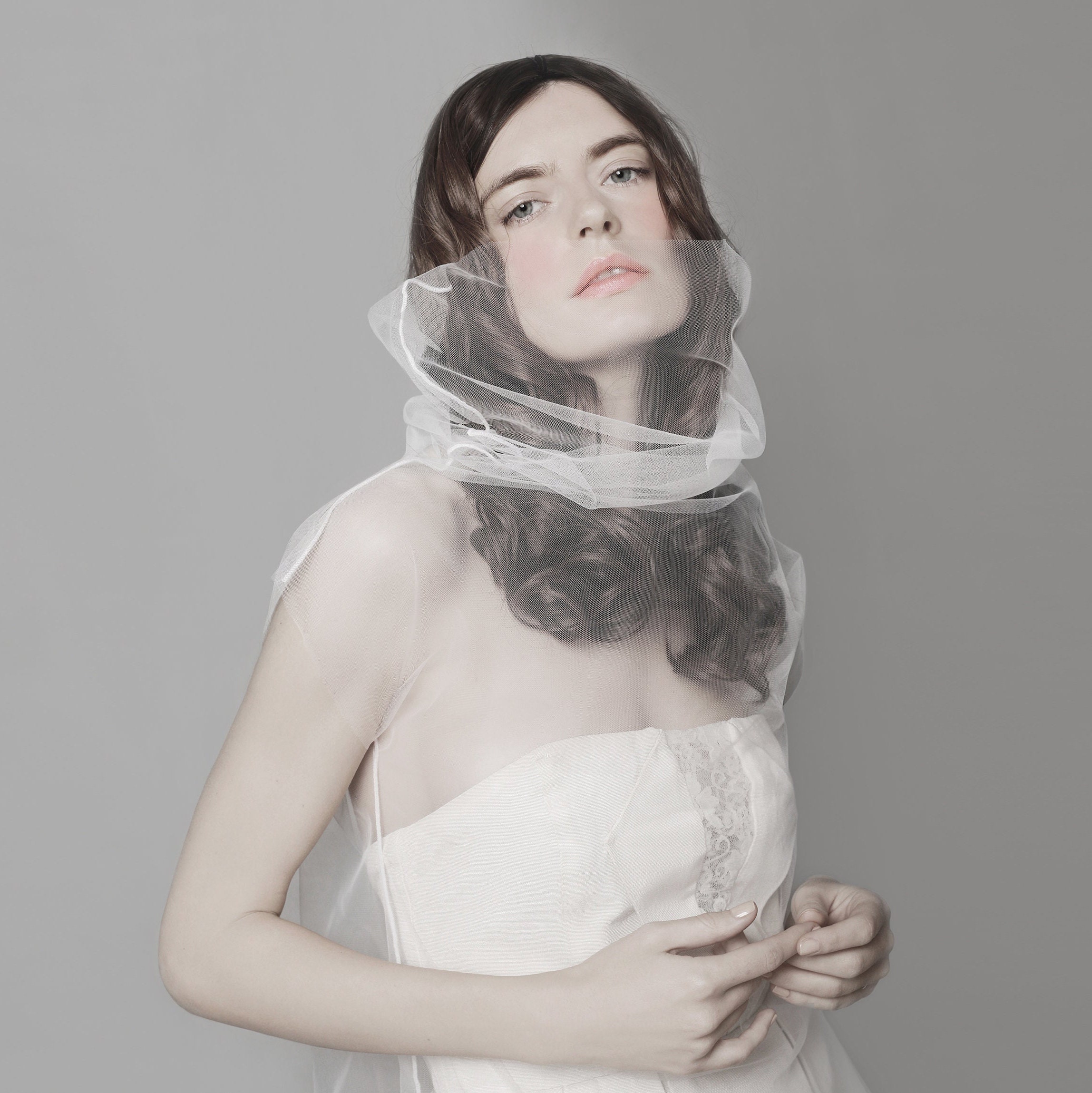 White Tulle Sheer Mesh Turtleneck Top White Sheer Bridal Top