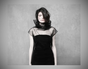 Goth Avant garde futuristic dress or top Rave dress Black sheer overdress Techwear Cybergoth Cyberpunk turtleneck dress Transparent dress