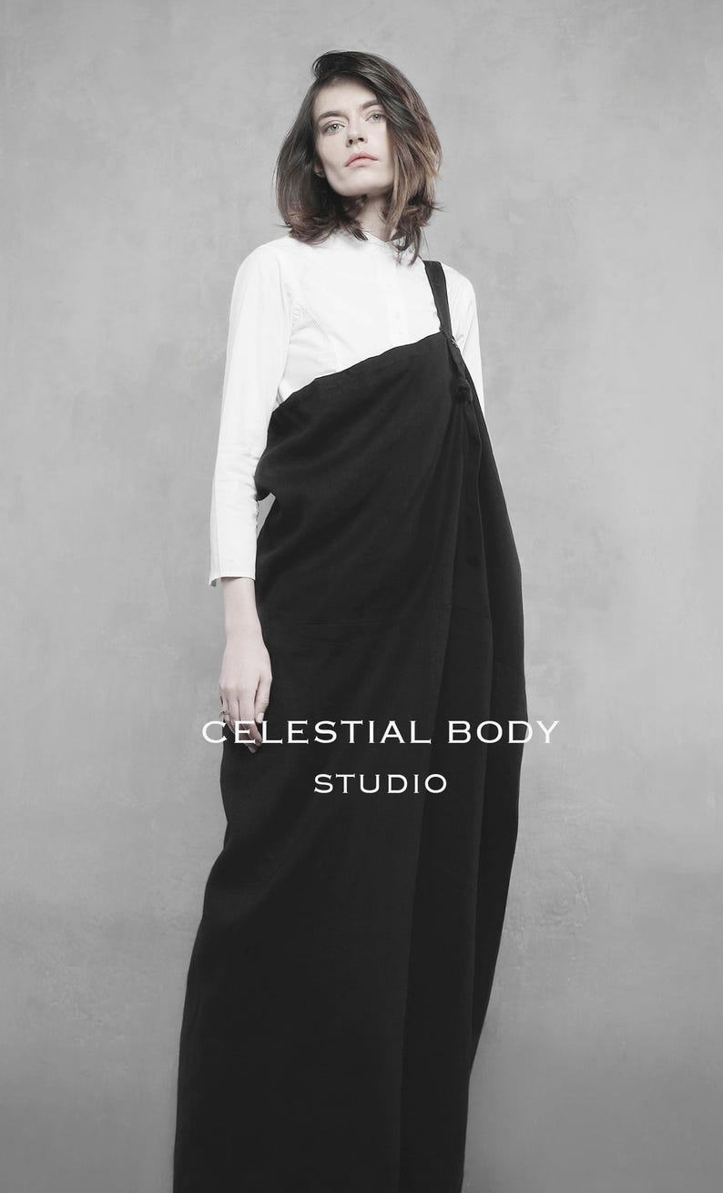 Avant Garde Black Overall Skirt: Deconstructed Pinafore with Leather Strap. Japanese Avant Garde clothing image 10