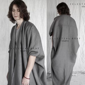 Linen kimono robe for men. Men&#39;s linen kimono cardigan. Long kimono jacket for men. Japanese Avant garde clothing men. Linen kimono duster