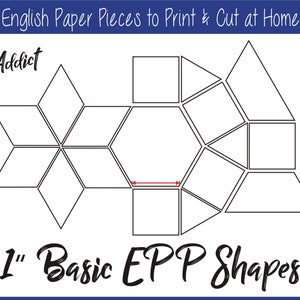 1" Print at Home Basic Shapes for English Paper Piecing | EPP | Pieces | Dowloadable | Download | Templates | Printable | A4 & Letter