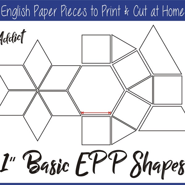 1" Print at Home Basic Shapes for English Paper Piecing | EPP | Pieces | Dowloadable | Download | Templates | Printable | A4 & Letter