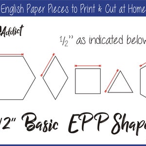 1/2" Print at Home Basic Shapes for English Paper Piecing | EPP | Pieces | Dowloadable | Download | Templates | EPP Addict | A4 & Letter