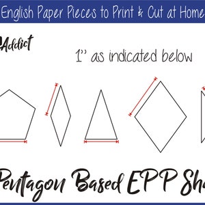 1" Print at Home Pentagon Based Shapes for English Paper Piecing | EPP | Pieces | Download | Templates | Printable | A4 & Letter