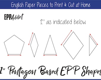 1" Print at Home Pentagon Based Shapes for English Paper Piecing | EPP | Pieces | Download | Templates | Printable | A4 & Letter