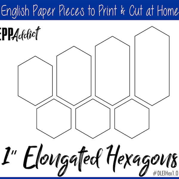 1" Print at Home langwerpige zeshoek voor Engelse Paper Piecing | EPP | Stuks | Dowloadbaar | Downloaden | Sjablonen | Afdrukbaar | A4 & Letter