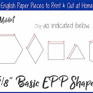 5/8&quot; Printable Basic Shapes for English Paper Piecing | EPP | Pieces | Downloadable | Download | Templates | Patchwork