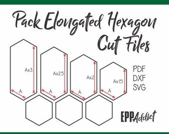 Pack of 4 Elongated Hexagon Cut Files for English Paper Piecing | SVG | DXF | Cricut | Silhouette | Patchwork | Quilting | EPP Addict