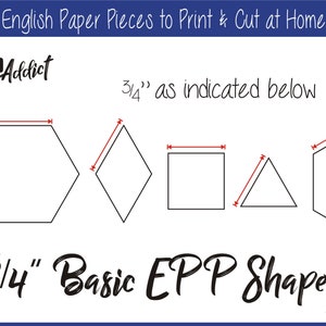 3/4&quot; Print at Home Basic Shapes for English Paper Piecing | EPP | Pieces | Dowloadable | Download | Printable | A4 & Letter