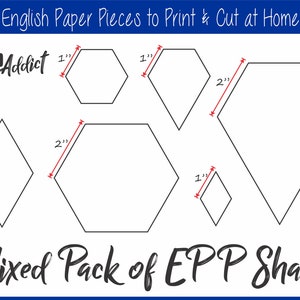 Formes mixtes imprimables de 1 et 2 po pour l'assemblage de papier anglais | EPP | Pièces | Feuilles de découpe à la main | Télécharger | Modèles | Patchwork