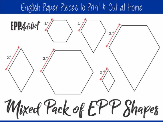 1&2 Printable Mixed Shapes for English Paper Piecing EPP Pieces Hand  Cutting Sheets Download Templates Patchwork 