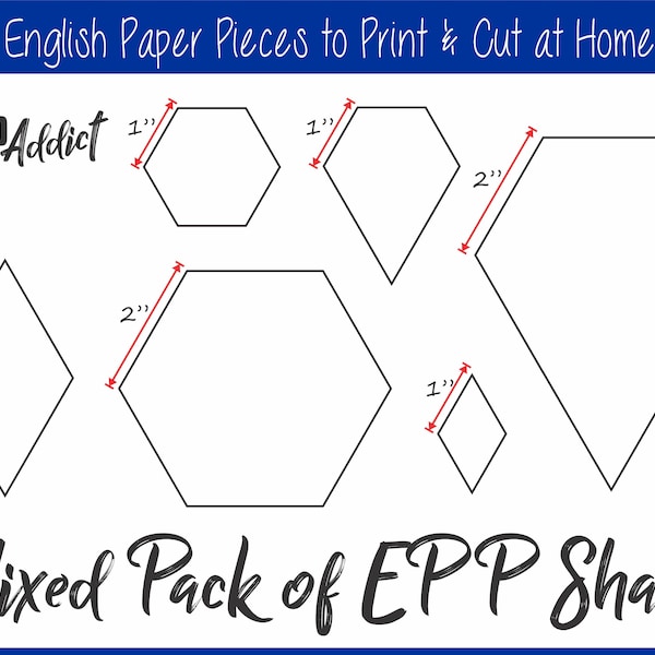 1&2" Afdrukbare Gemengde Vormen voor Engelse Paper Piecing | EPP | Stukken | Handsnijvellen | Downloaden | Sjablonen | Patchwork