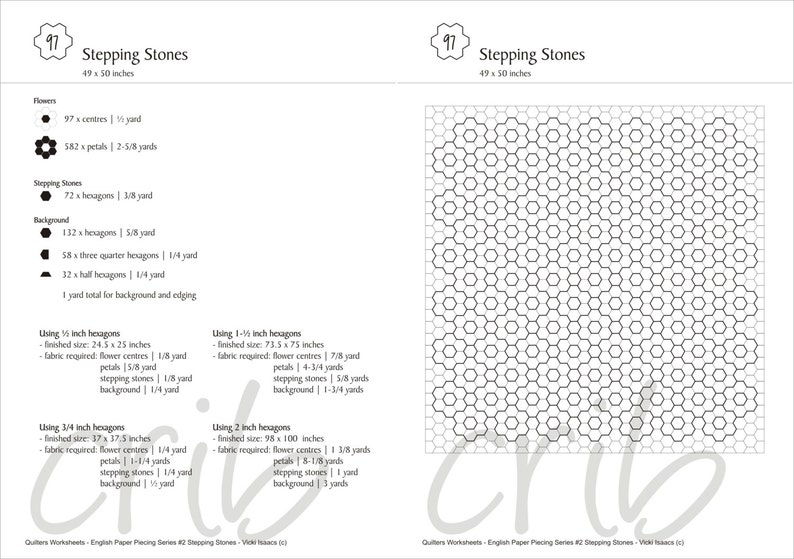 EPP Hexagon Flower Worksheet 2 Stepping Stones EPP Layout Dowloadable Download Design Sheet image 2